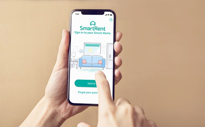 SmartRent resident app log in screen on smartphone