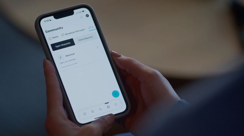 An apartment resident uses the SmartRent app to request maintenance
