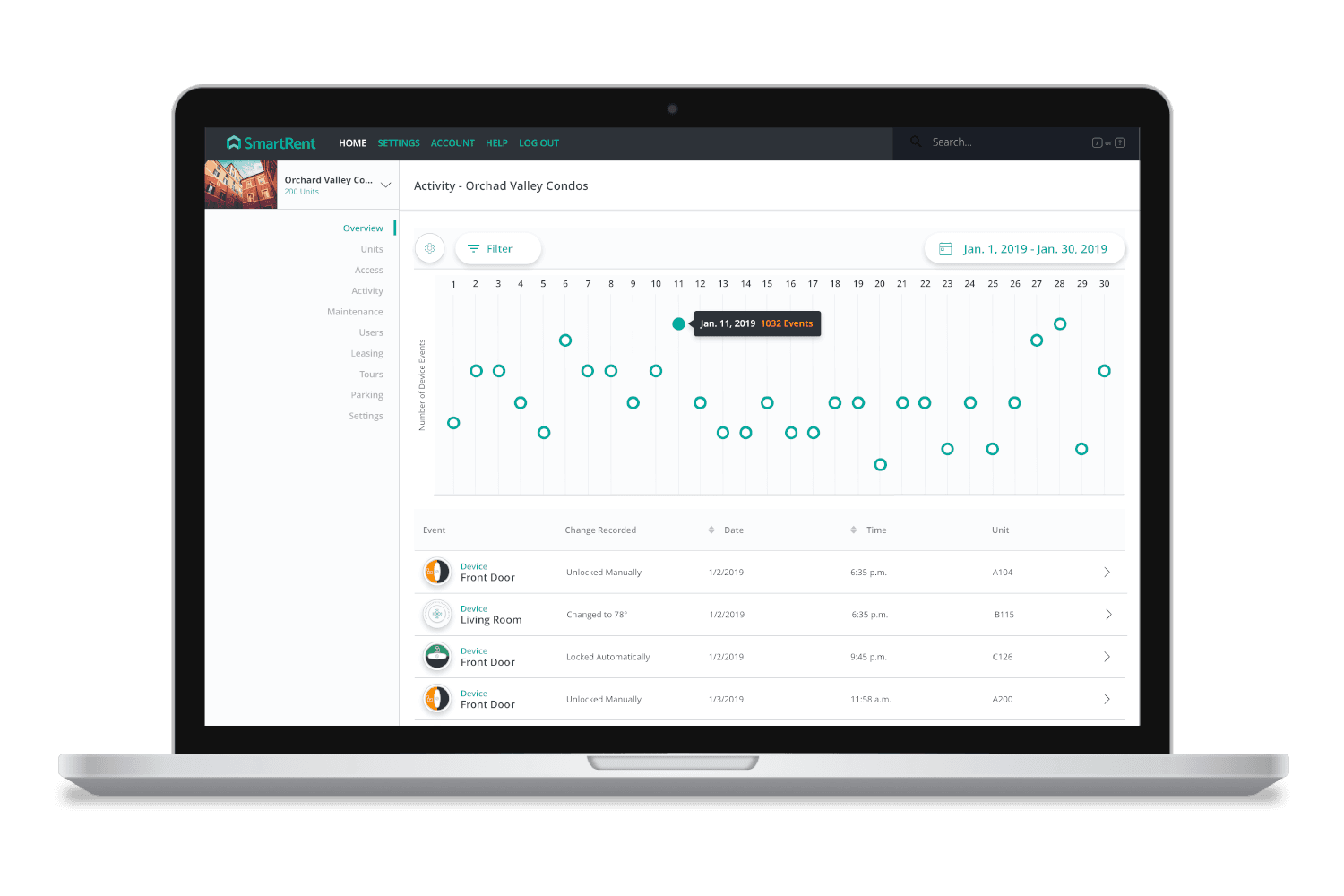 image of laptop with SmartRent software on screen