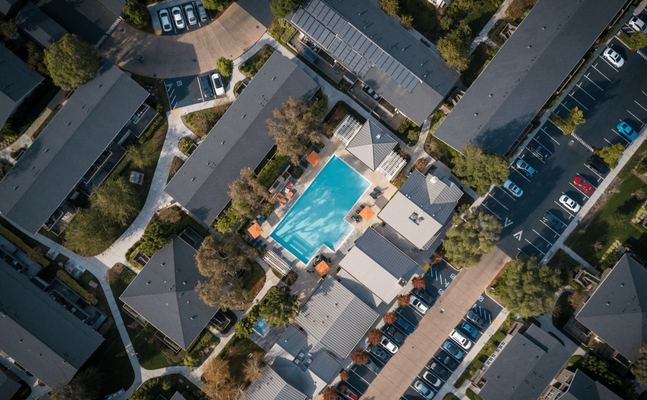 Aerial view of parking at an apartment community.